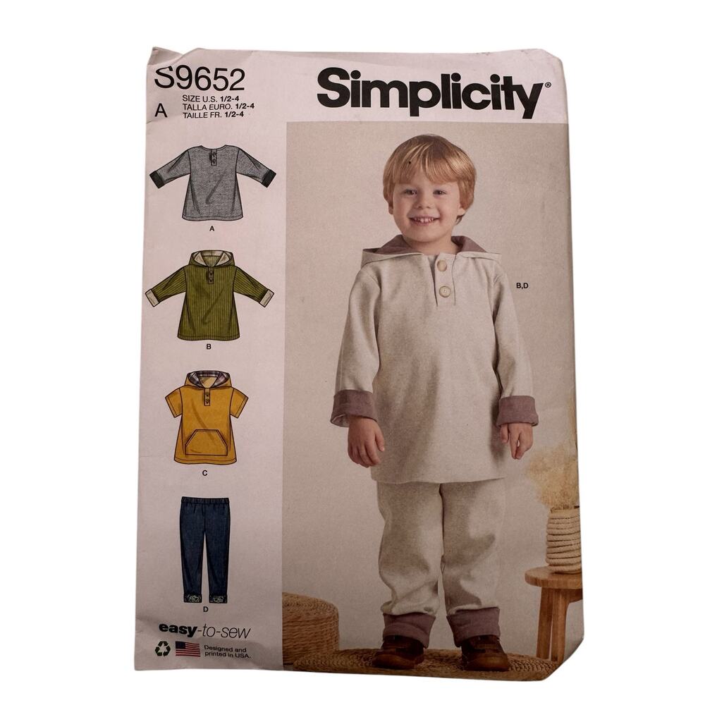 SIMPLICITY Top Hoodie Pants Pattern #S9652 Size 1/2-4 Toddler Kids Outfit